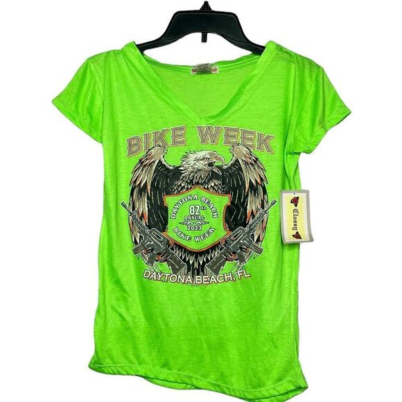 Bike Week 2023 Daytona Beach Florida Neon Green Tee Shirt New Medium - Picture 1 of 9